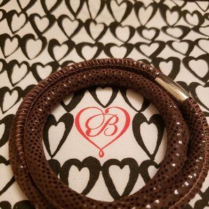 Brighton Woodstock Charm Leather Wrap Bracelet Double Brown Magnetic